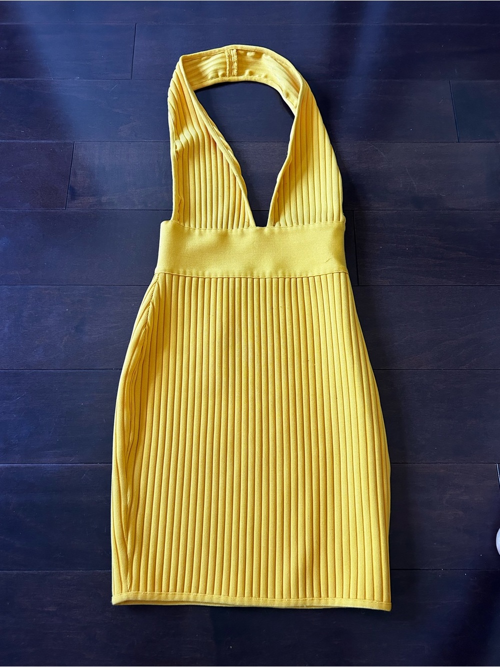 Yellow Ribbed Halter Mini Dress